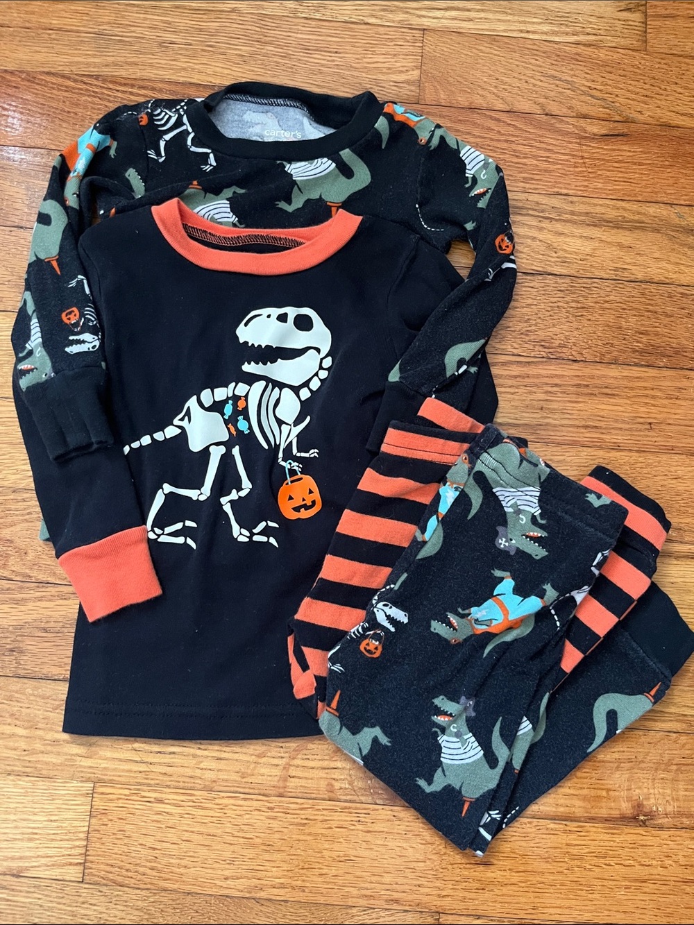 Carter's 18 months Black & Orange Dinosaur Skeleton Pajama Set